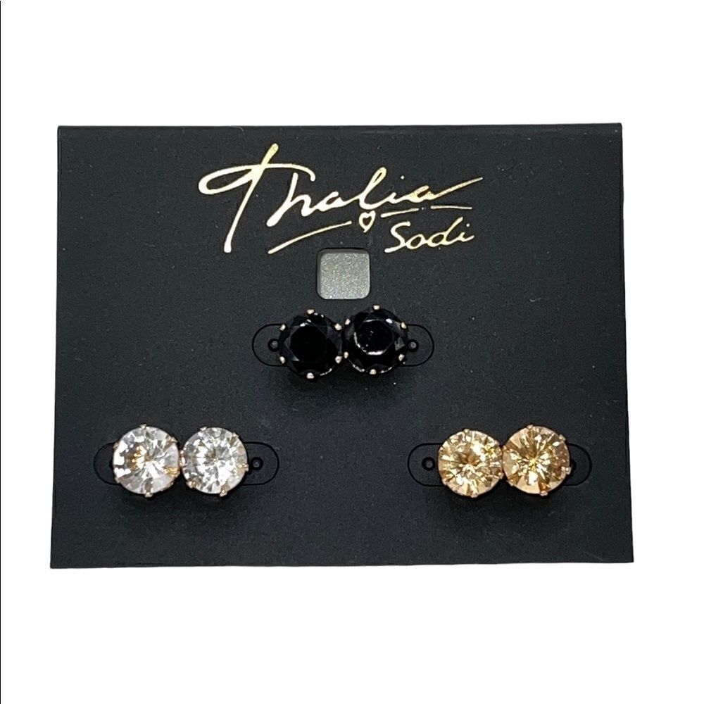 Thalia Sodi Silver-Tone Clear, Black and Rose Gold Stud Earrings Set New